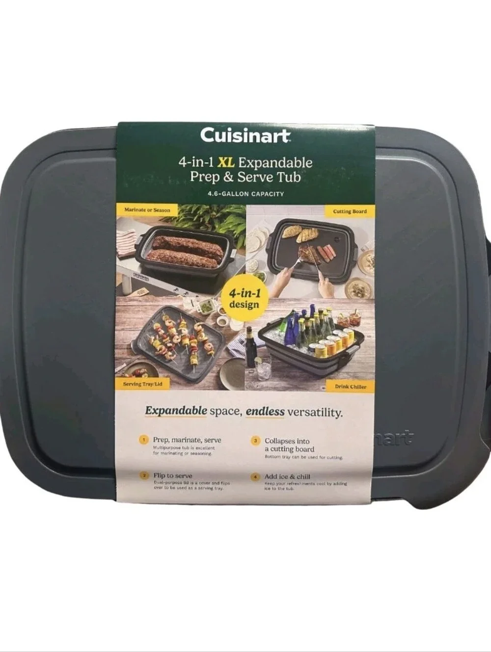 Cuisinart 4-in-1 XL 4.6 Gallon Expandable Prep and Serve Tub Adjustable Height